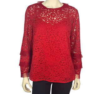 J. Crew Red Lace Blouse